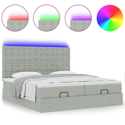 Ottoman-Bett mit Matratzen & LEDs Hellgrau 160x200 cm Samt