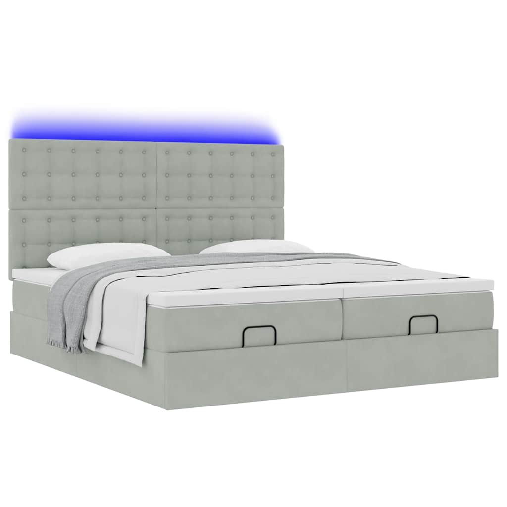 Ottoman-Bett mit Matratzen & LEDs Hellgrau 160x200 cm Samt