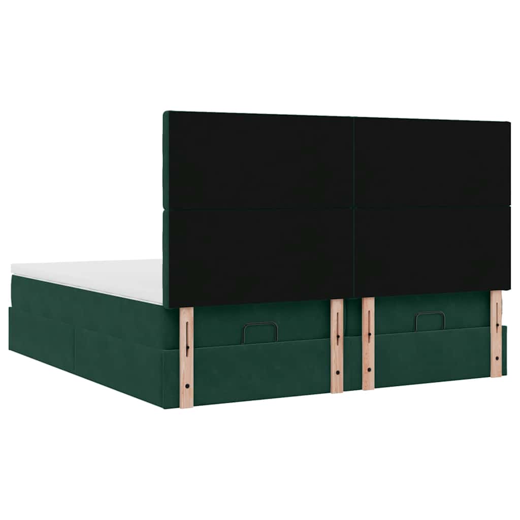 Ottoman-Bett mit Matratzen & LEDs Dunkelgrün 160x200 cm Samt