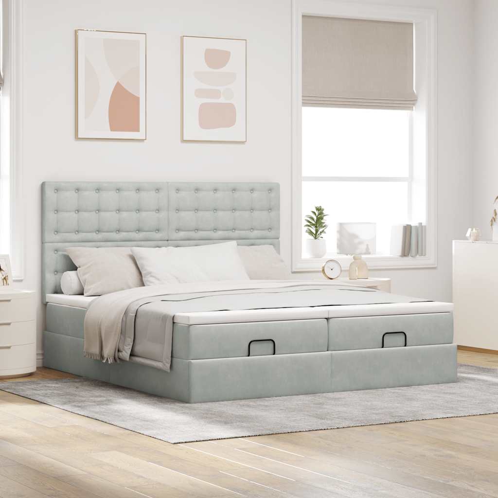 vidaXL Ottoman-Bett mit Matratzen & LEDs Hellgrau 180x200 cm Samt