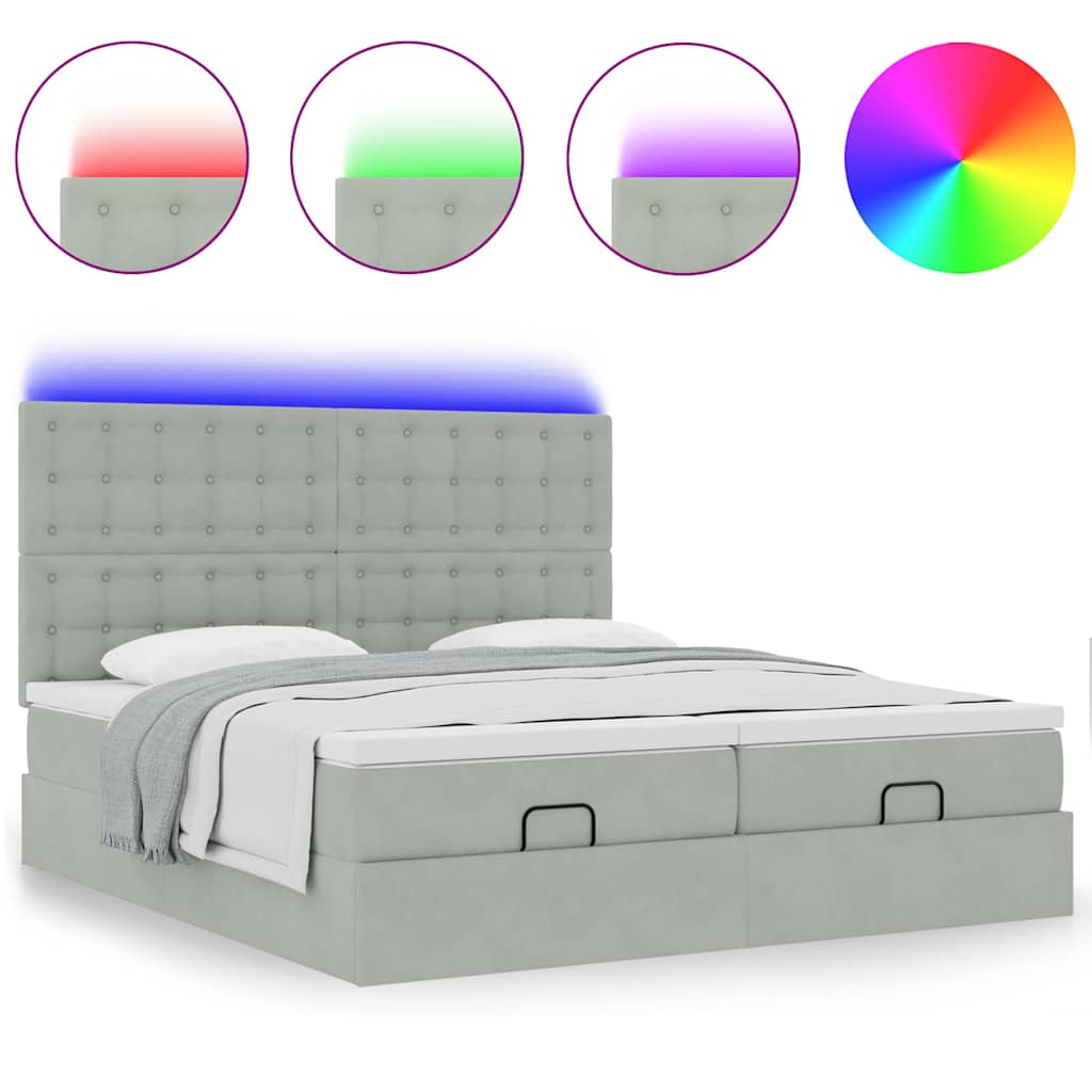 vidaXL Ottoman-Bett mit Matratzen & LEDs Hellgrau 180x200 cm Samt