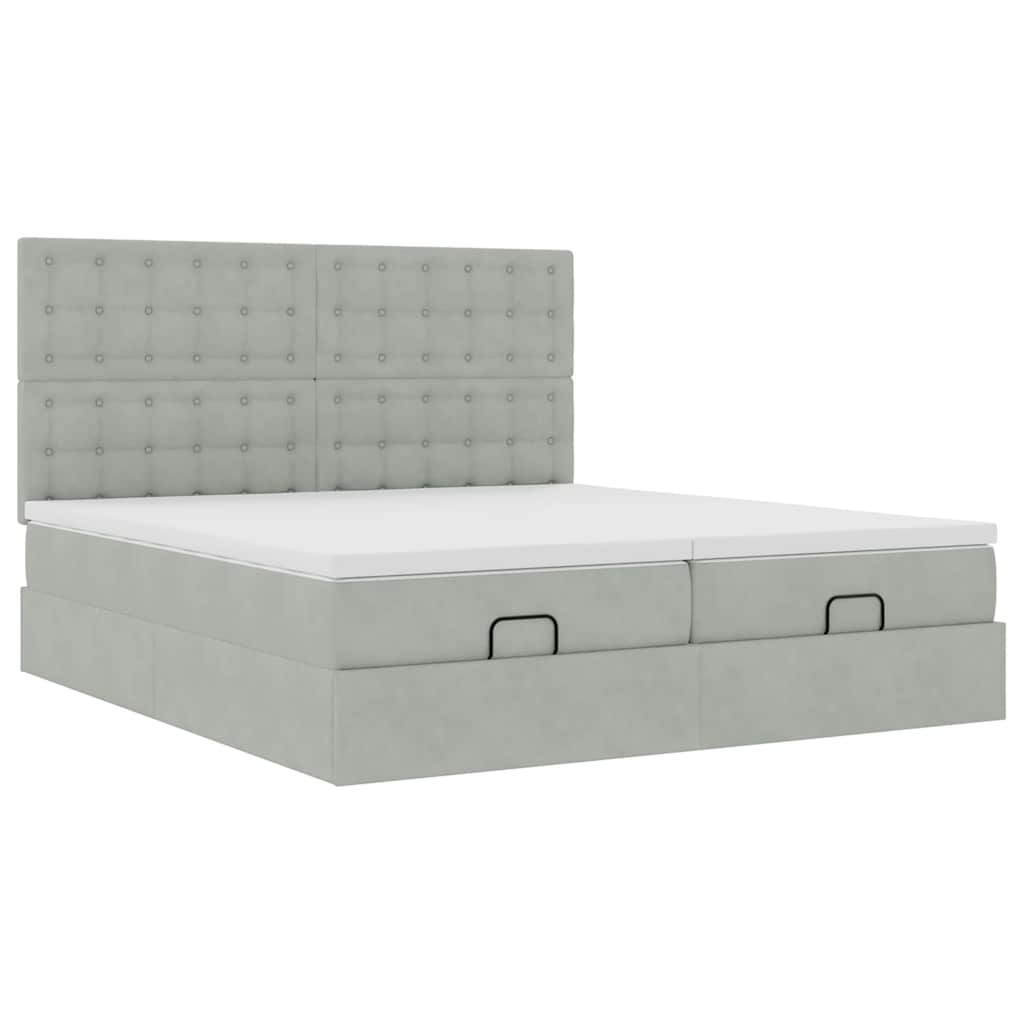 vidaXL Ottoman-Bett mit Matratzen & LEDs Hellgrau 180x200 cm Samt