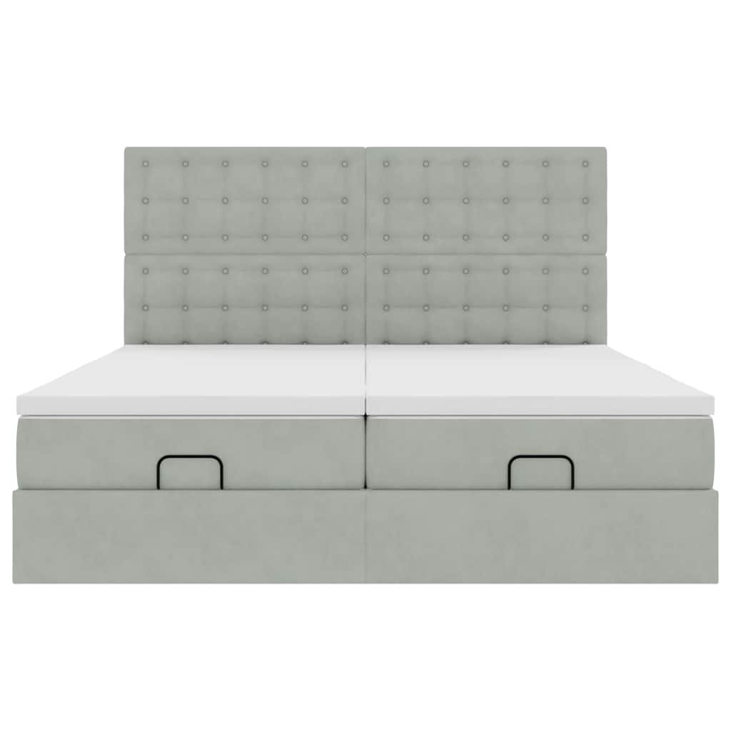 vidaXL Ottoman-Bett mit Matratzen & LEDs Hellgrau 180x200 cm Samt
