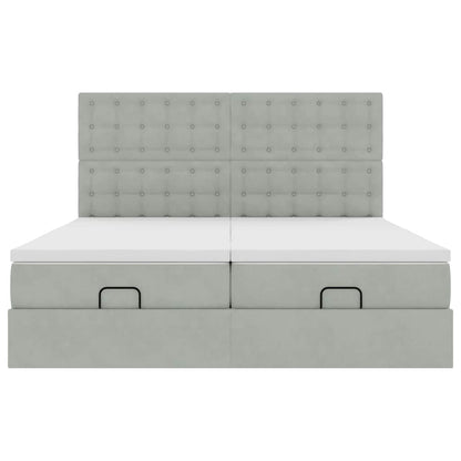 vidaXL Ottoman-Bett mit Matratzen & LEDs Hellgrau 180x200 cm Samt