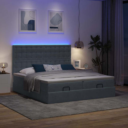 Ottoman-Bett mit Matratzen & LEDs Dunkelgrau 180x200 cm Samt