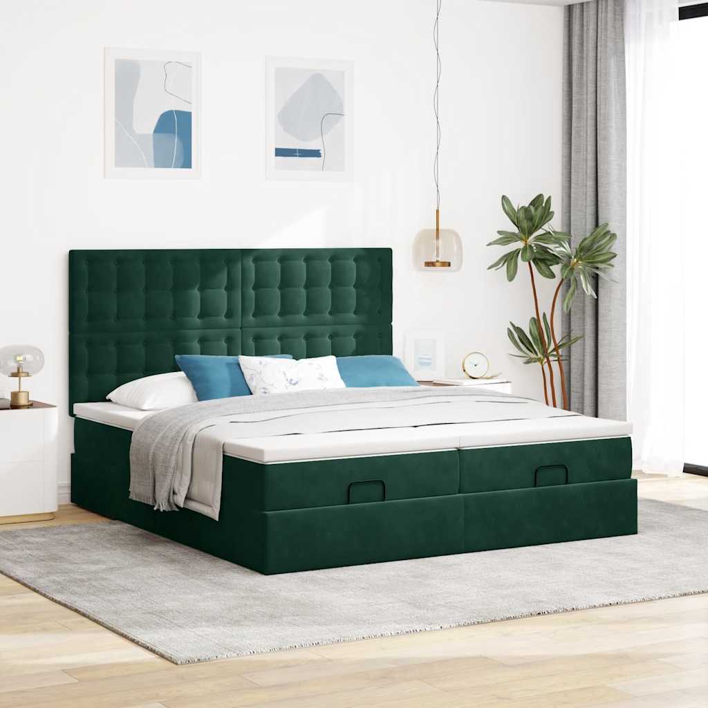vidaXL Ottoman-Bett mit Matratzen & LEDs Dunkelgrün 180x200 cm Samt