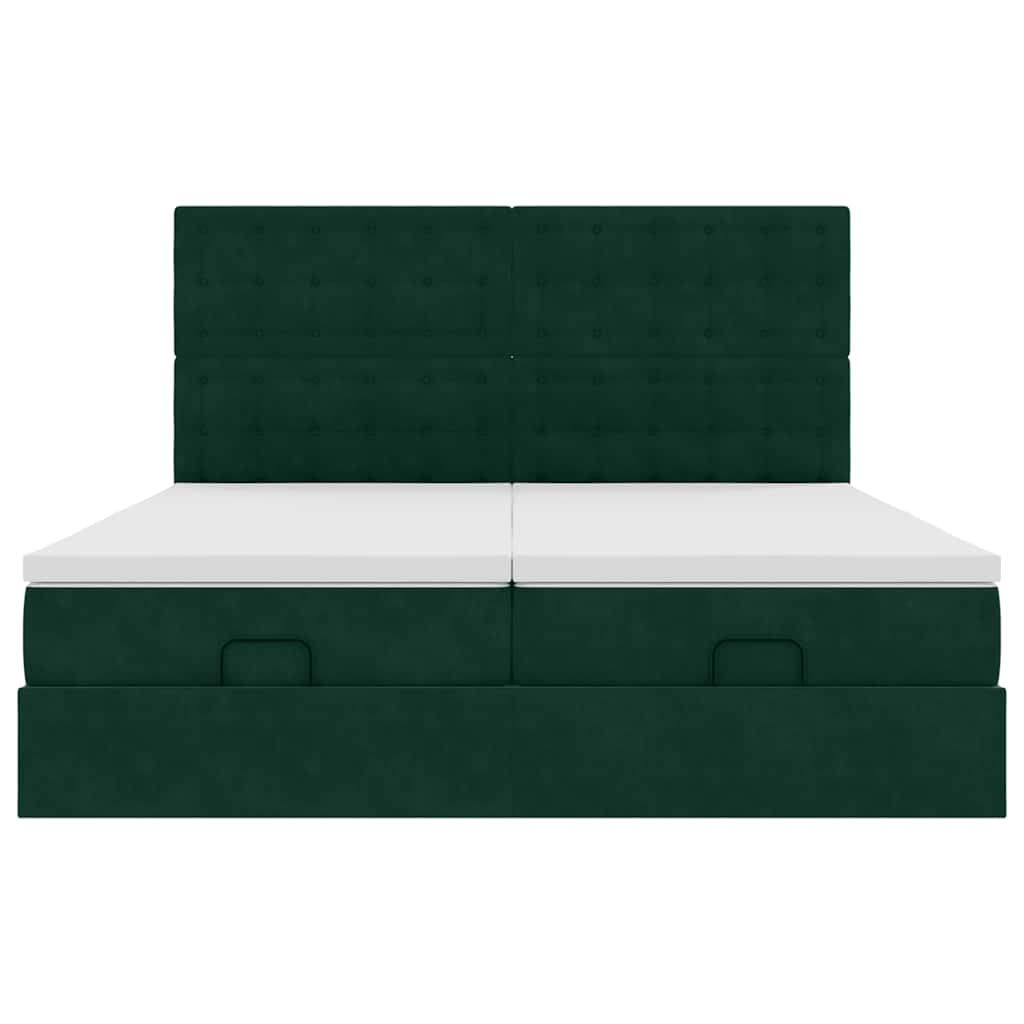 Ottoman-Bett mit Matratzen & LEDs Dunkelgrün 180x200 cm Samt