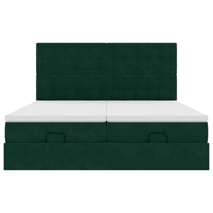 Ottoman-Bett mit Matratzen & LEDs Dunkelgrün 180x200 cm Samt