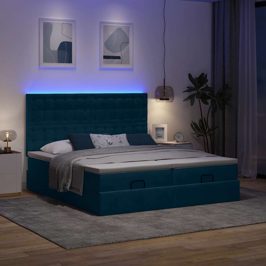 vidaXL Lit ottomane avec matelas et LED Bleu foncé 180x200 cm Velours