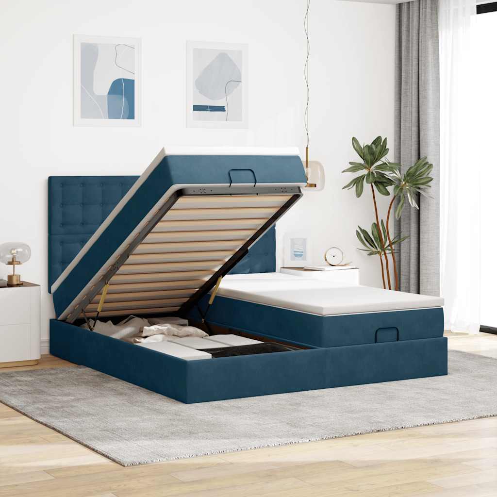 vidaXL Lit ottomane avec matelas et LED Bleu foncé 180x200 cm Velours