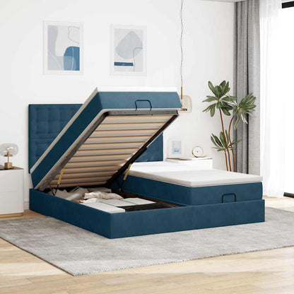 vidaXL Lit ottomane avec matelas et LED Bleu foncé 180x200 cm Velours