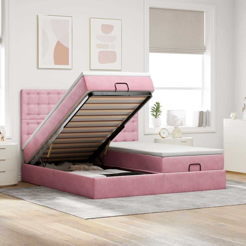 vidaXL Ottoman-Bett mit Matratzen & LEDs Rosa 180x200 cm Samt