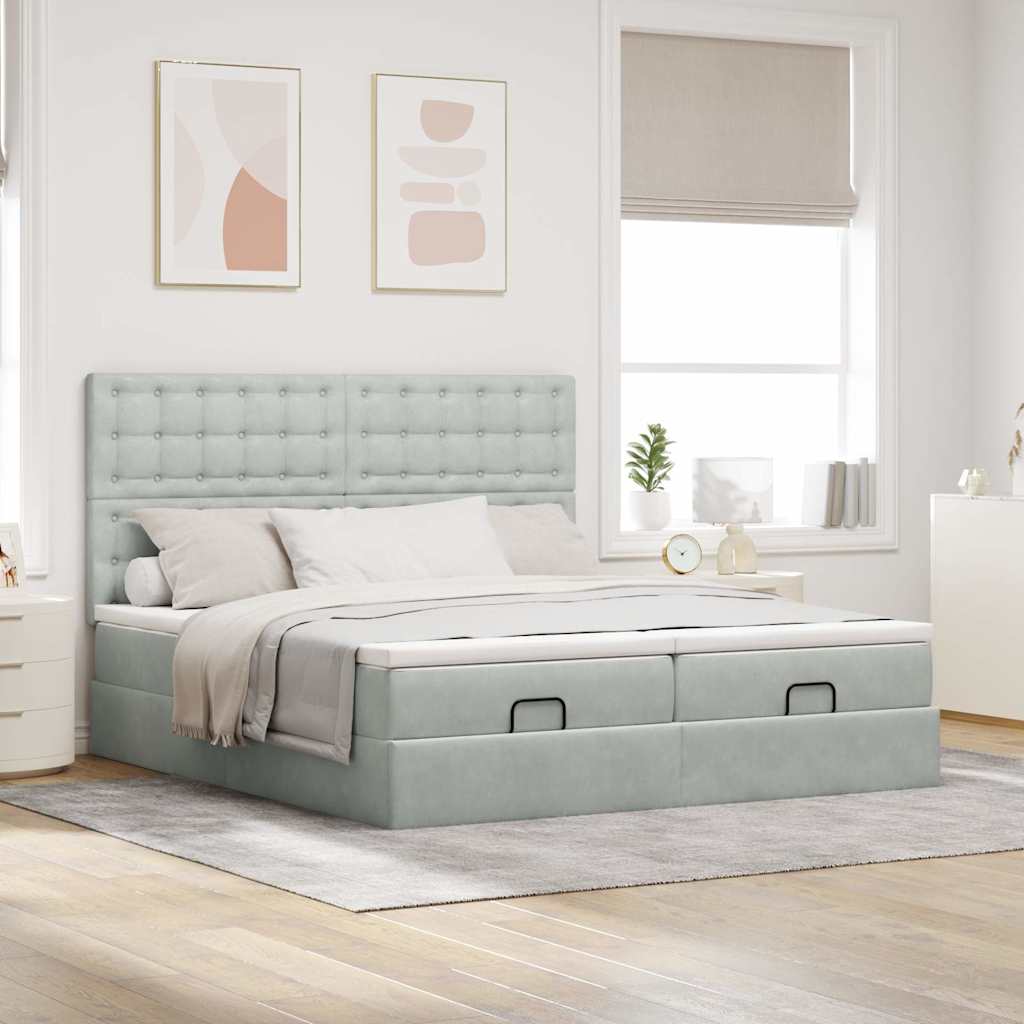 vidaXL Lit ottoman avec matelas et LED gris clair 200x200 cm Velours