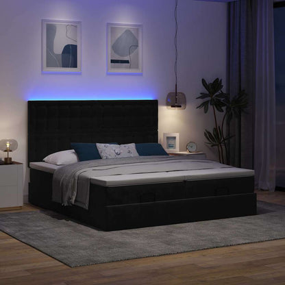 Ottoman-Bett mit Matratzen & LEDs Schwarz 200x200 cm Samt
