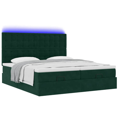 vidaXL Ottoman-Bett mit Matratzen & LEDs Dunkelgrün 200x200 cm Samt