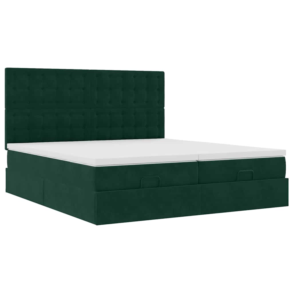 vidaXL Ottoman-Bett mit Matratzen & LEDs Dunkelgrün 200x200 cm Samt