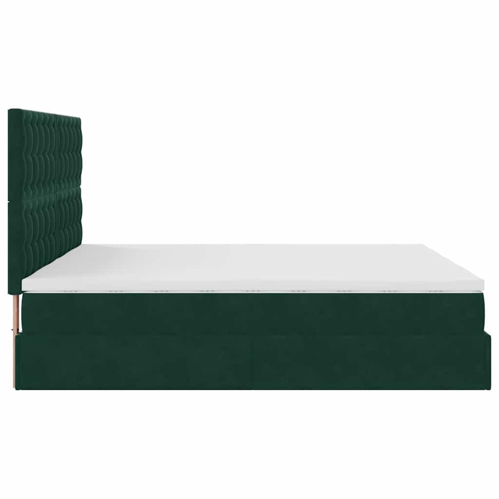 vidaXL Ottoman-Bett mit Matratzen & LEDs Dunkelgrün 200x200 cm Samt