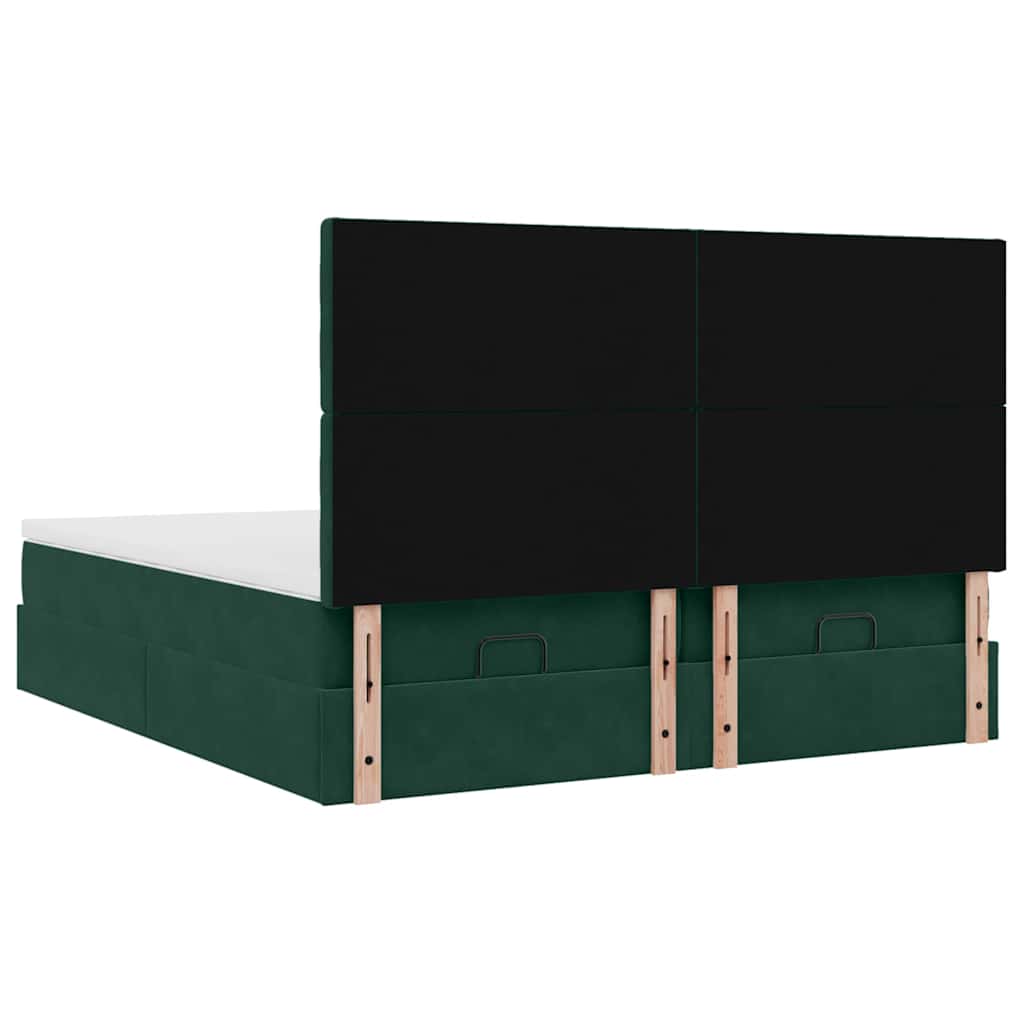vidaXL Ottoman-Bett mit Matratzen & LEDs Dunkelgrün 200x200 cm Samt