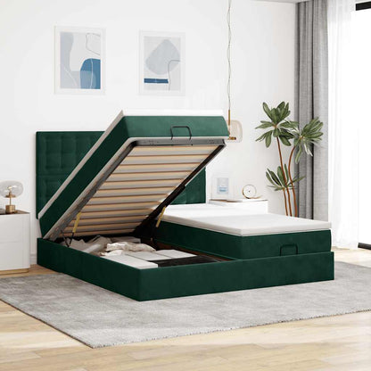 vidaXL Ottoman-Bett mit Matratzen & LEDs Dunkelgrün 200x200 cm Samt