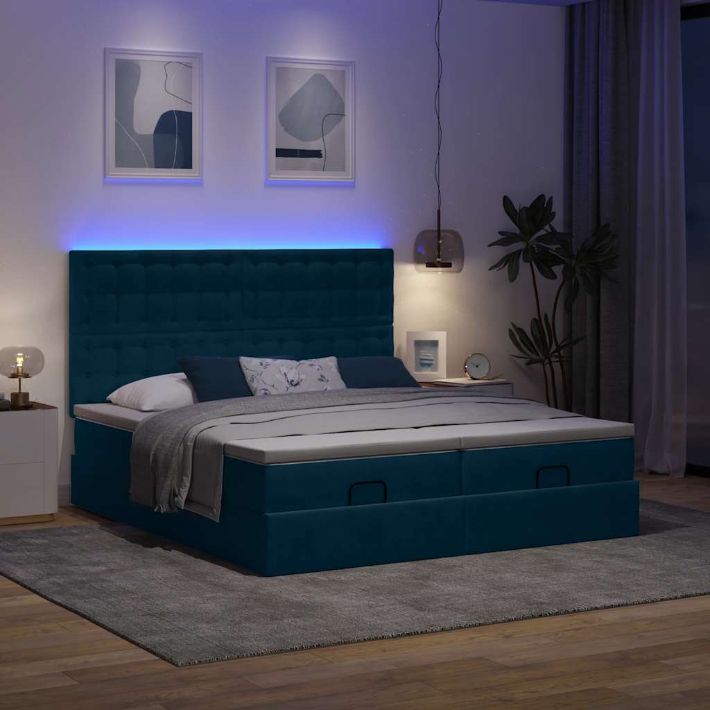 Ottoman-Bett mit Matratzen & LED Dunkelblau 200x200 cm Samt