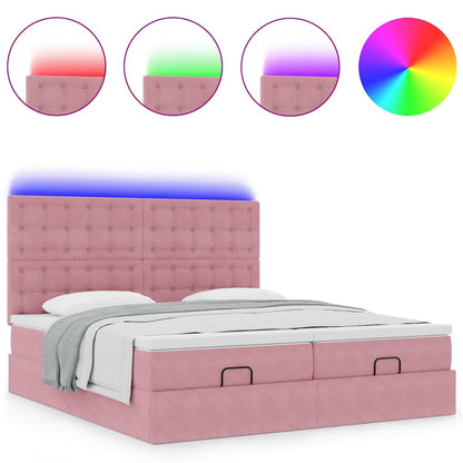 Ottoman-Bett mit Matratzen & LEDs Rosa 200x200 cm Samt