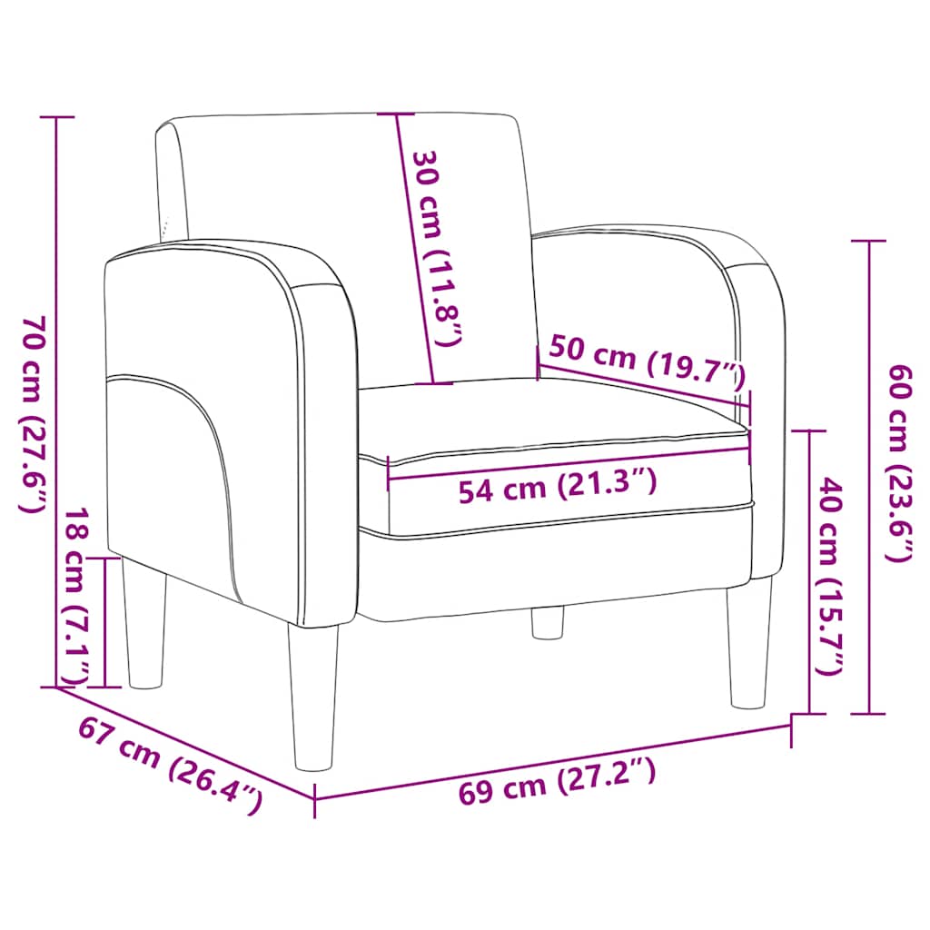 vidaXL Sessel mit Armlehnen Creme 54 cm Kunstleder