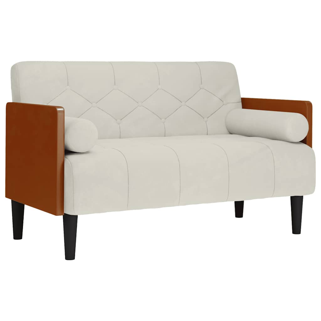 Zweisitzer-Sofa mit Nackenrollen Creme 110 cm Samt