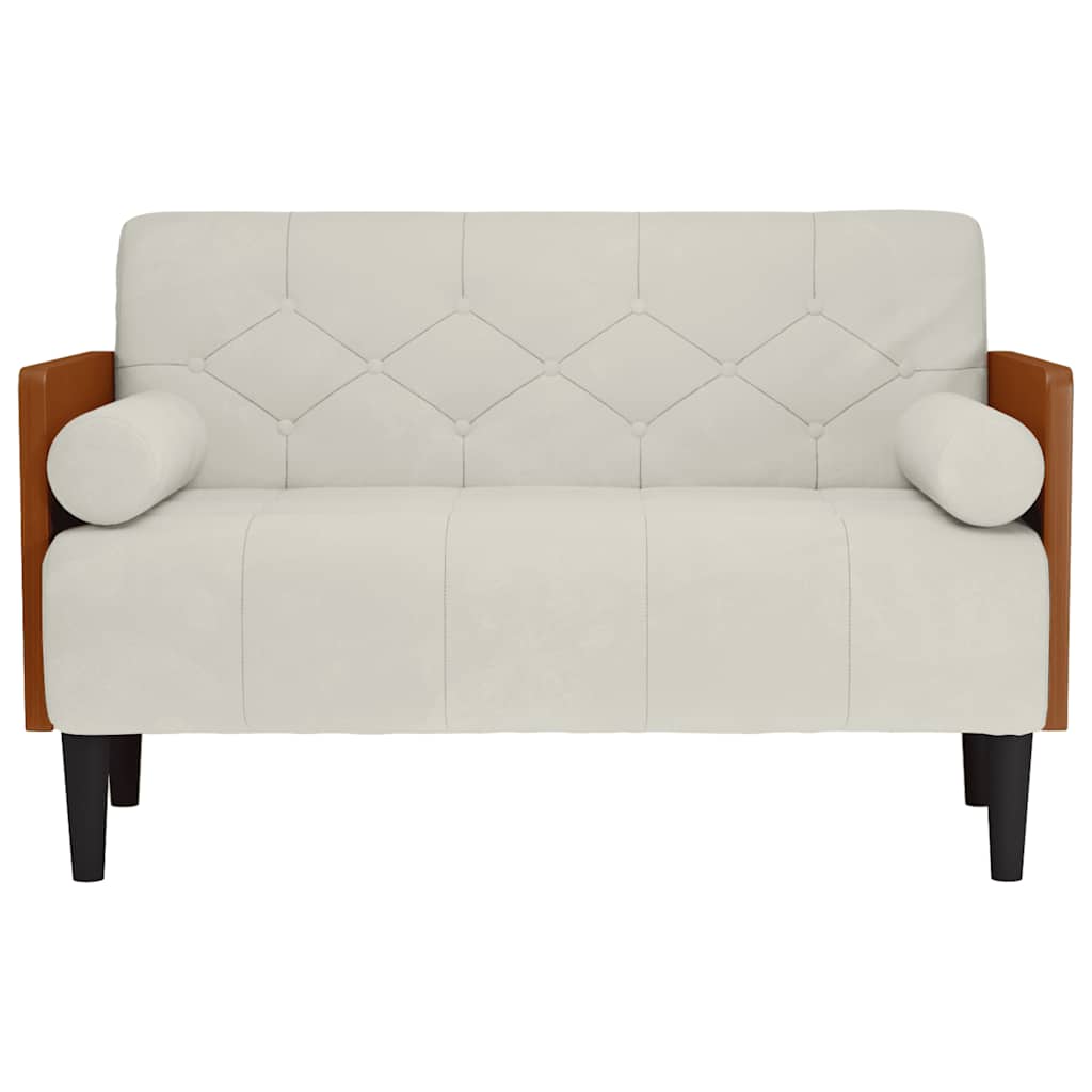 Zweisitzer-Sofa mit Nackenrollen Creme 110 cm Samt