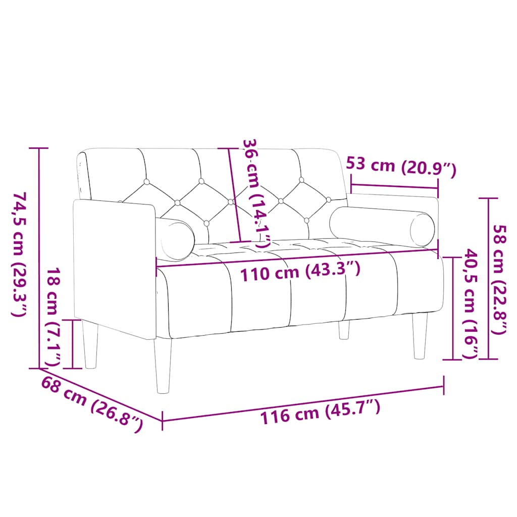 vidaXL Zweisitzer-Sofa mit Nackenrollen 110 cm Leinen