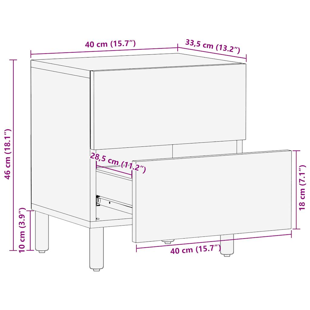vidaXL Nachttische 2 Stk. Schwarz 40x33,5x46 cm Raues Mangoholz
