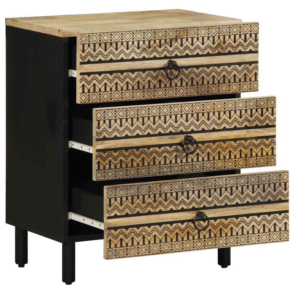 vidaXL Nachttisch Schwarz 50x33x62 cm Raues Mangoholz