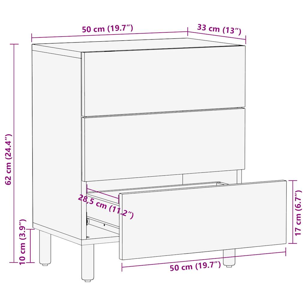 vidaXL Nachttisch Schwarz 50x33x62 cm Raues Mangoholz