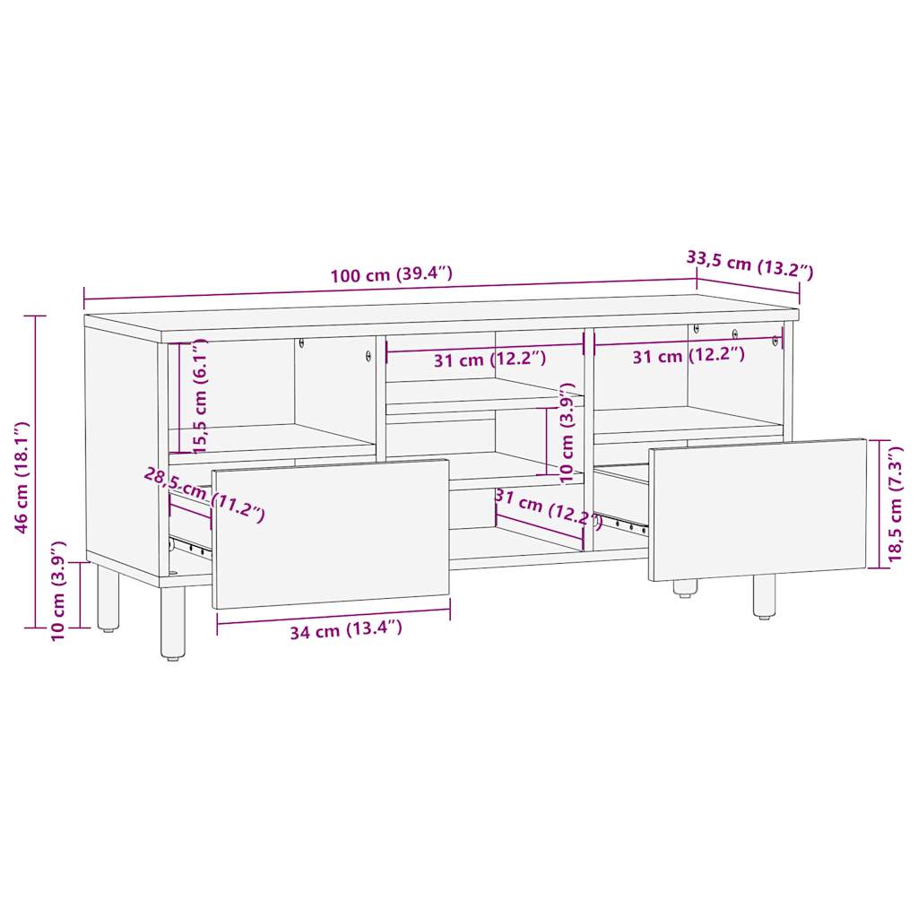 vidaXL TV-Schrank Schwarz 100x33,5x46 cm Raues Mangoholz