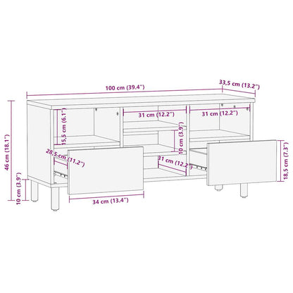 vidaXL TV-Schrank Schwarz 100x33,5x46 cm Raues Mangoholz