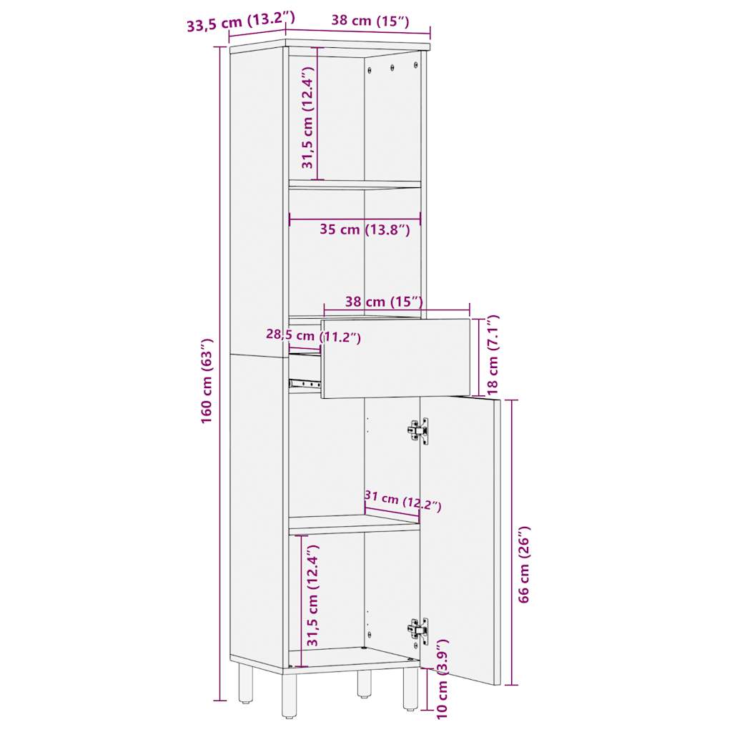 vidaXL Meuble de salle de bain 38x33,5x160 cm Bois de manguier massif
