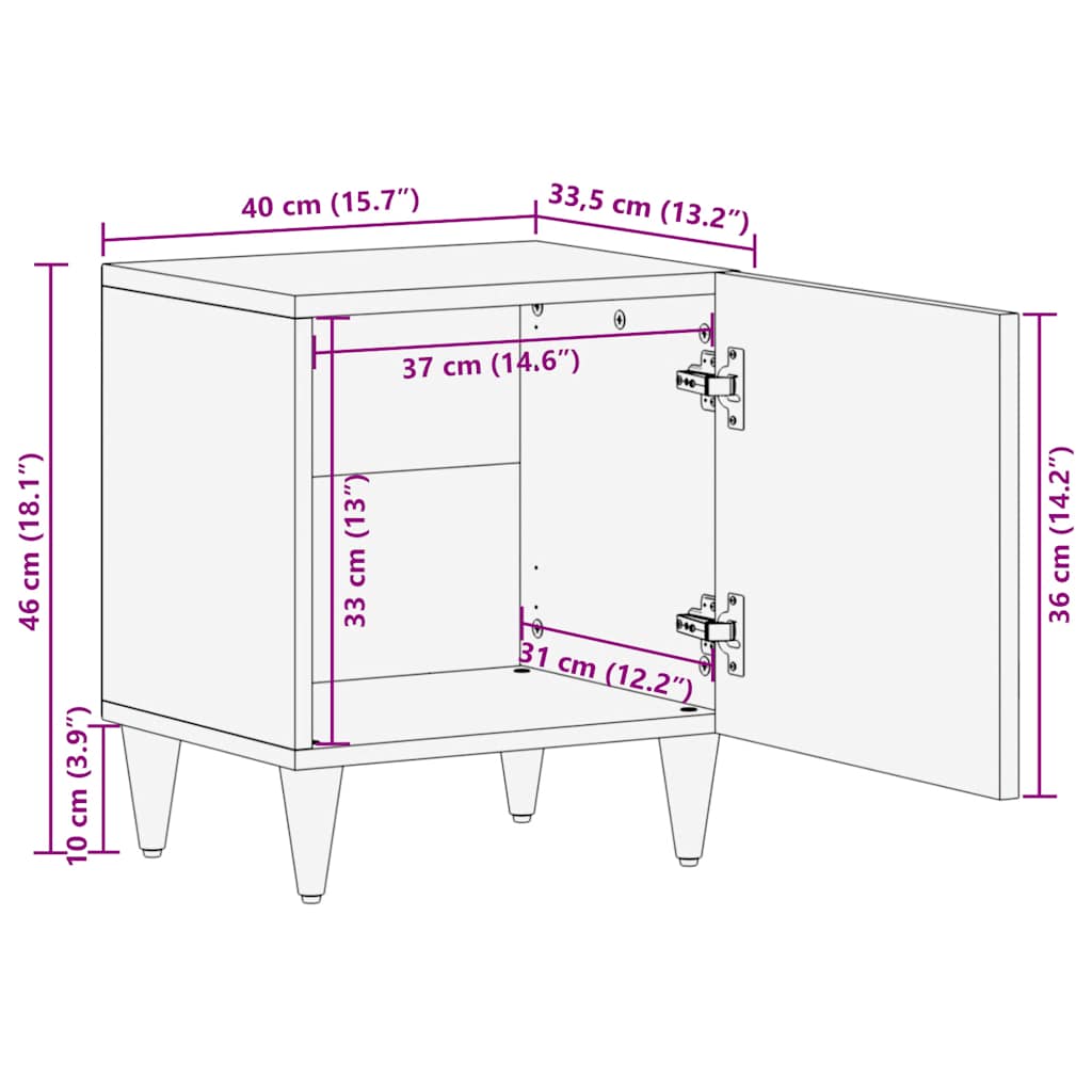 vidaXL Nachttische 2 Stk. 40x33,5x46 cm Massivholz Mango