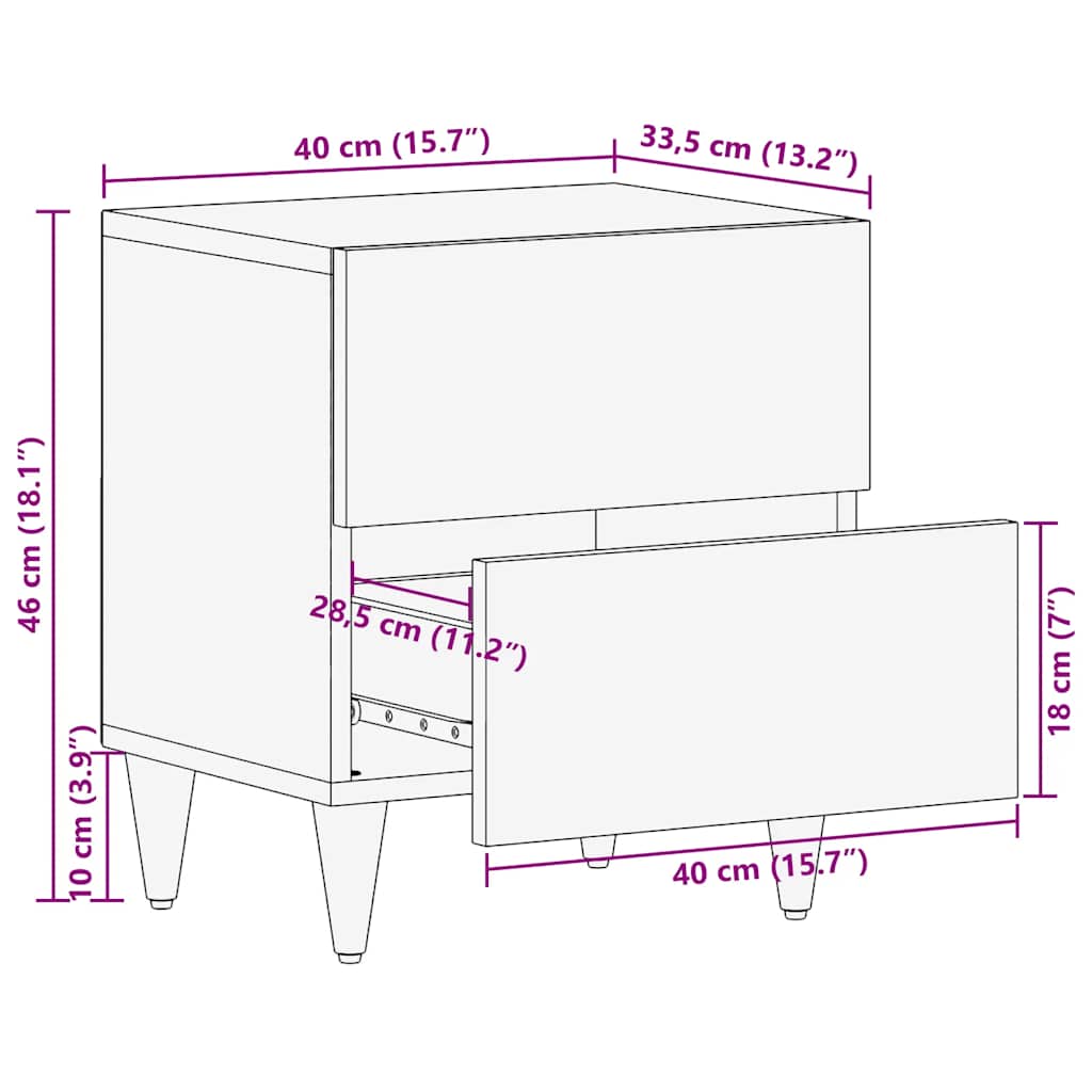 vidaXL Nachttisch 40x33,5x46 cm Massivholz Mango
