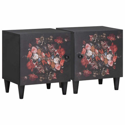 vidaXL Table de chevet avec porte 2 pcs Noir 40 x 33 x 46 cm