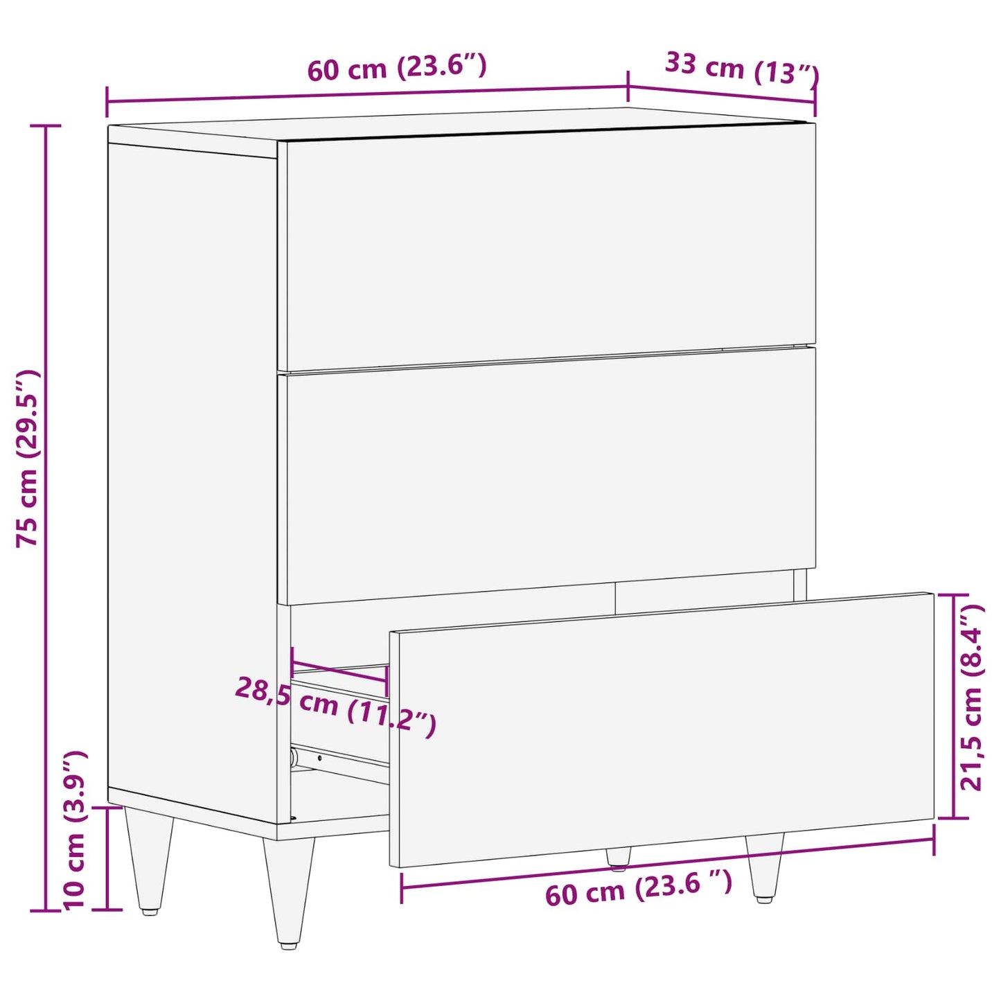 vidaXL Stauraumschränke Mehrfarbig 60 x 33,5 x 75 cm Massivholz Mango