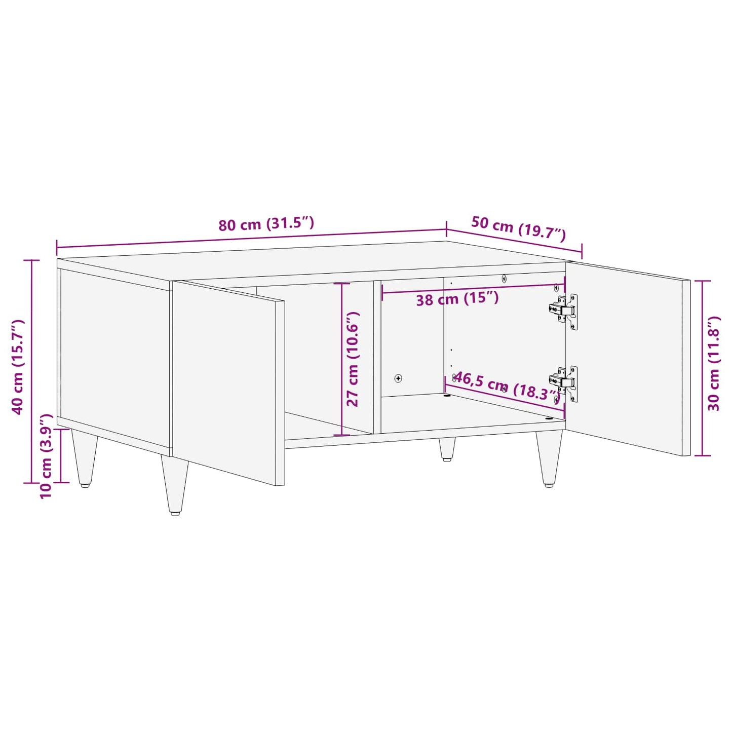 vidaXL Couchtisch Mehrfarbig 80 x 50 x 40 cm Massivholz Mango