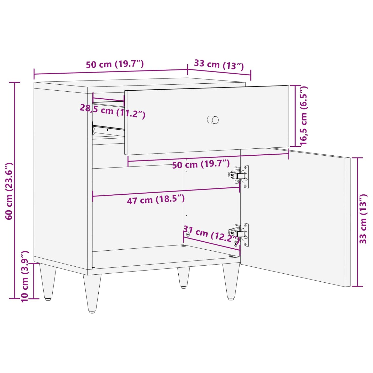 vidaXL Nachttisch Mehrfarbig 50 x 33 x 60 cm Massivholz Mango