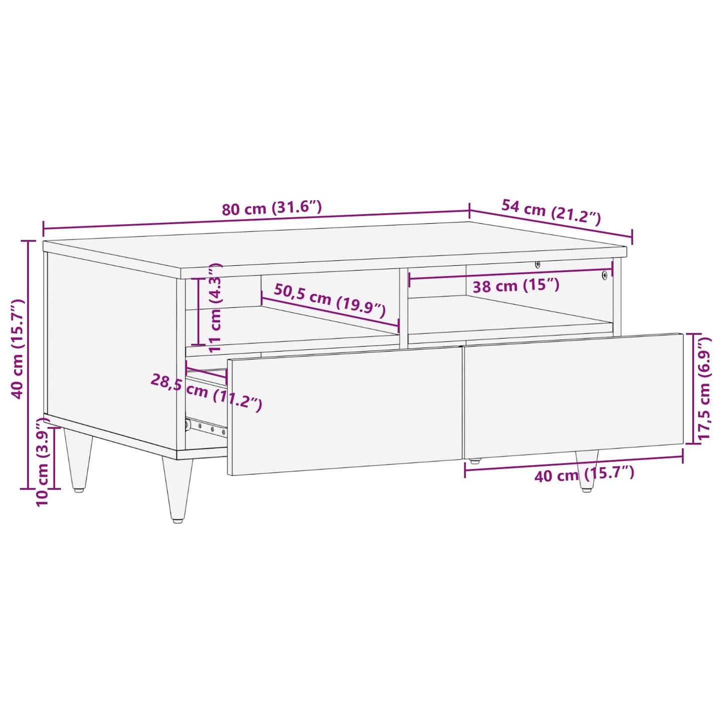 vidaXL Couchtisch Mehrfarbig 80 x 54 x 40 cm Massivholz Mango