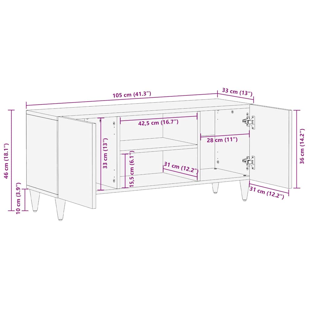 vidaXL TV-Schränk mit Tür Honigbraun 105 x 33 x 46 cm Massivholz Mango