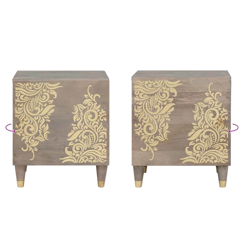 vidaXL Nachttisch mit Tür 2 pcs Grau 40 x 33 x 46 cm Massivholz Mango