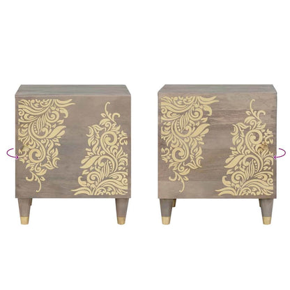 vidaXL Nachttisch mit Tür 2 pcs Grau 40 x 33 x 46 cm Massivholz Mango