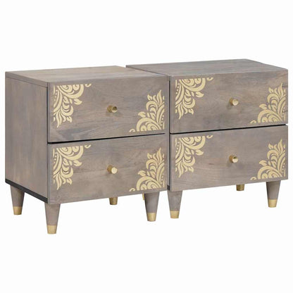 Nachttisch 2 pcs Grau 40 x 33 x 46 cm Massivholz Mango