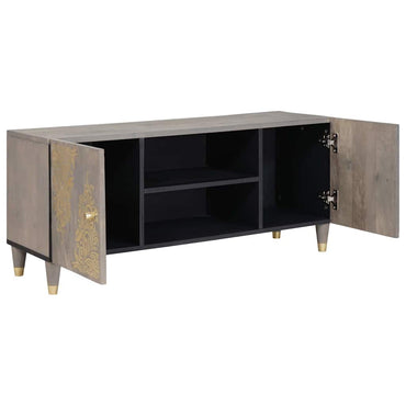 vidaXL TV-Schränk mit Regal Grau 105 x 33 x 46 cm Massivholz Mango