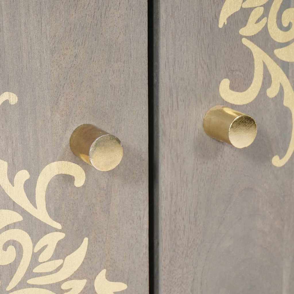 Sideboard Grau und Gold 60 x 33 x 75 cm Massivholz Mango