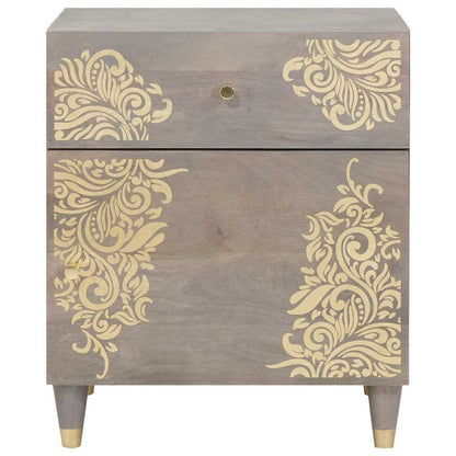 vidaXL Nachttisch mit Tür Grau 50 x 33 x 60 cm Massivholz Mango