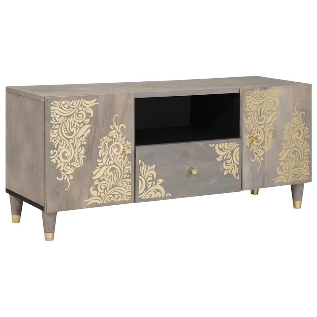 TV-Schränk mit Regal Grau 105 x 33 x 46 cm Massivholz Mango